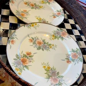 Mackenzie Childs TWO 12” Enamel plates  vintage cream color 1995 Vintage